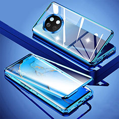 Handyhülle Hülle Luxus Aluminium Metall Rahmen Spiegel 360 Grad Ganzkörper Tasche P02 für Xiaomi Mi 10i 5G Blau