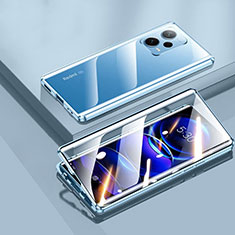 Handyhülle Hülle Luxus Aluminium Metall Rahmen Spiegel 360 Grad Ganzkörper Tasche P02 für Xiaomi Redmi Note 12 Explorer Blau