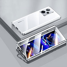Handyhülle Hülle Luxus Aluminium Metall Rahmen Spiegel 360 Grad Ganzkörper Tasche P02 für Xiaomi Redmi Note 12 Explorer Silber