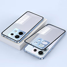 Handyhülle Hülle Luxus Aluminium Metall Rahmen Spiegel 360 Grad Ganzkörper Tasche P02 für Xiaomi Redmi Note 13 Pro 5G Blau
