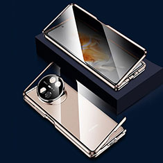 Handyhülle Hülle Luxus Aluminium Metall Rahmen Spiegel 360 Grad Ganzkörper Tasche P03 für Huawei Mate X5 Gold