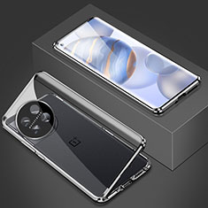 Handyhülle Hülle Luxus Aluminium Metall Rahmen Spiegel 360 Grad Ganzkörper Tasche P03 für OnePlus 11R 5G Silber