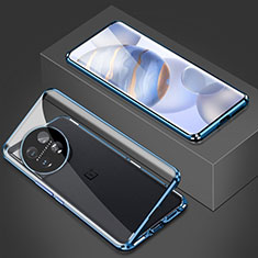 Handyhülle Hülle Luxus Aluminium Metall Rahmen Spiegel 360 Grad Ganzkörper Tasche P03 für OnePlus Ace 2 5G Blau