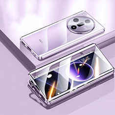 Handyhülle Hülle Luxus Aluminium Metall Rahmen Spiegel 360 Grad Ganzkörper Tasche P03 für Oppo Find X7 5G Helles Lila