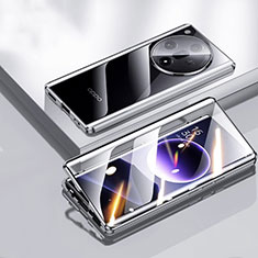 Handyhülle Hülle Luxus Aluminium Metall Rahmen Spiegel 360 Grad Ganzkörper Tasche P03 für Oppo Find X7 5G Schwarz
