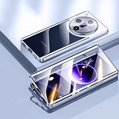 Handyhülle Hülle Luxus Aluminium Metall Rahmen Spiegel 360 Grad Ganzkörper Tasche P03 für Oppo Find X7 5G Silber
