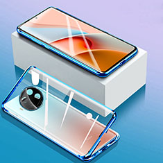 Handyhülle Hülle Luxus Aluminium Metall Rahmen Spiegel 360 Grad Ganzkörper Tasche P03 für Xiaomi Mi 10i 5G Blau