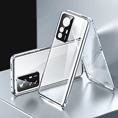Handyhülle Hülle Luxus Aluminium Metall Rahmen Spiegel 360 Grad Ganzkörper Tasche P03 für Xiaomi Mi 12T 5G Silber