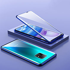 Handyhülle Hülle Luxus Aluminium Metall Rahmen Spiegel 360 Grad Ganzkörper Tasche P03 für Xiaomi Redmi 10X 5G Blau
