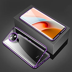Handyhülle Hülle Luxus Aluminium Metall Rahmen Spiegel 360 Grad Ganzkörper Tasche P03 für Xiaomi Redmi Note 9T 5G Violett