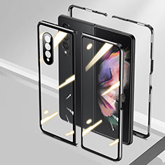 Handyhülle Hülle Luxus Aluminium Metall Rahmen Spiegel 360 Grad Ganzkörper Tasche P05 für Samsung Galaxy Z Fold3 5G Schwarz
