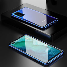 Handyhülle Hülle Luxus Aluminium Metall Rahmen Spiegel 360 Grad Ganzkörper Tasche T01 für Huawei Honor View 30 5G Blau