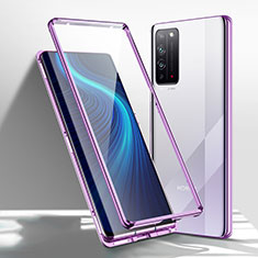 Handyhülle Hülle Luxus Aluminium Metall Rahmen Spiegel 360 Grad Ganzkörper Tasche T01 für Huawei Honor X10 5G Violett