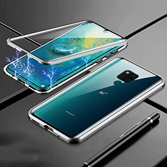Handyhülle Hülle Luxus Aluminium Metall Rahmen Spiegel 360 Grad Ganzkörper Tasche T01 für Huawei Mate 20 X 5G Silber