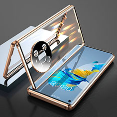 Handyhülle Hülle Luxus Aluminium Metall Rahmen Spiegel 360 Grad Ganzkörper Tasche T01 für Huawei Mate 40 Gold
