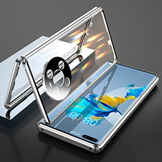 Handyhülle Hülle Luxus Aluminium Metall Rahmen Spiegel 360 Grad Ganzkörper Tasche T01 für Huawei Mate 40 Pro Silber