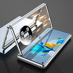 Handyhülle Hülle Luxus Aluminium Metall Rahmen Spiegel 360 Grad Ganzkörper Tasche T01 für Huawei Mate 40E 5G Silber