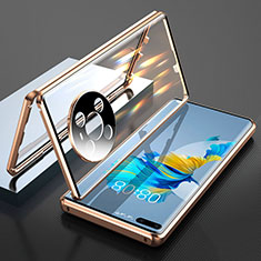 Handyhülle Hülle Luxus Aluminium Metall Rahmen Spiegel 360 Grad Ganzkörper Tasche T01 für Huawei Mate 40E Pro 4G Gold