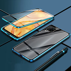 Handyhülle Hülle Luxus Aluminium Metall Rahmen Spiegel 360 Grad Ganzkörper Tasche T01 für Huawei Nova 6 SE Blau
