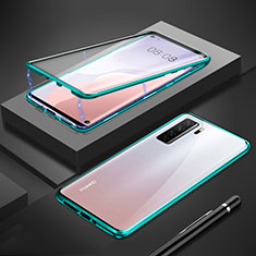 Handyhülle Hülle Luxus Aluminium Metall Rahmen Spiegel 360 Grad Ganzkörper Tasche T01 für Huawei Nova 7 SE 5G Cyan