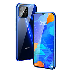 Handyhülle Hülle Luxus Aluminium Metall Rahmen Spiegel 360 Grad Ganzkörper Tasche T01 für Huawei Nova 8 SE 5G Blau