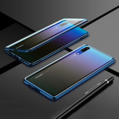 Handyhülle Hülle Luxus Aluminium Metall Rahmen Spiegel 360 Grad Ganzkörper Tasche T01 für Huawei P20 Blau