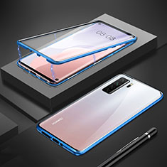 Handyhülle Hülle Luxus Aluminium Metall Rahmen Spiegel 360 Grad Ganzkörper Tasche T01 für Huawei P40 Lite 5G Blau
