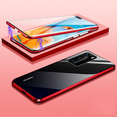Handyhülle Hülle Luxus Aluminium Metall Rahmen Spiegel 360 Grad Ganzkörper Tasche T01 für Huawei P40 Pro Rot
