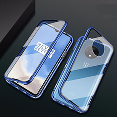 Handyhülle Hülle Luxus Aluminium Metall Rahmen Spiegel 360 Grad Ganzkörper Tasche T01 für OnePlus 7T Blau