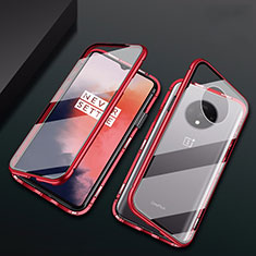 Handyhülle Hülle Luxus Aluminium Metall Rahmen Spiegel 360 Grad Ganzkörper Tasche T01 für OnePlus 7T Rot