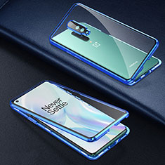 Handyhülle Hülle Luxus Aluminium Metall Rahmen Spiegel 360 Grad Ganzkörper Tasche T01 für OnePlus 8 Blau