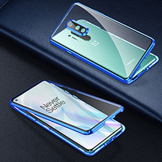 Handyhülle Hülle Luxus Aluminium Metall Rahmen Spiegel 360 Grad Ganzkörper Tasche T01 für OnePlus 8 Pro Blau
