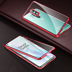 Handyhülle Hülle Luxus Aluminium Metall Rahmen Spiegel 360 Grad Ganzkörper Tasche T01 für OnePlus 8 Pro Rot