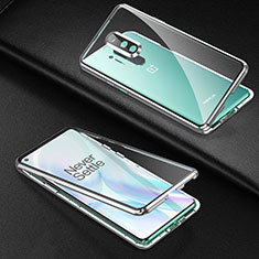 Handyhülle Hülle Luxus Aluminium Metall Rahmen Spiegel 360 Grad Ganzkörper Tasche T01 für OnePlus 8 Pro Silber