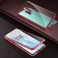Handyhülle Hülle Luxus Aluminium Metall Rahmen Spiegel 360 Grad Ganzkörper Tasche T01 für OnePlus 8 Rot
