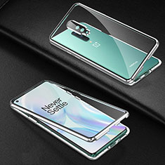 Handyhülle Hülle Luxus Aluminium Metall Rahmen Spiegel 360 Grad Ganzkörper Tasche T01 für OnePlus 8 Silber
