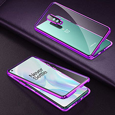 Handyhülle Hülle Luxus Aluminium Metall Rahmen Spiegel 360 Grad Ganzkörper Tasche T01 für OnePlus 8 Violett