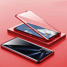 Handyhülle Hülle Luxus Aluminium Metall Rahmen Spiegel 360 Grad Ganzkörper Tasche T01 für Oppo A72 Rot