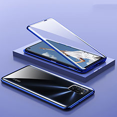 Handyhülle Hülle Luxus Aluminium Metall Rahmen Spiegel 360 Grad Ganzkörper Tasche T01 für Oppo A92 Blau