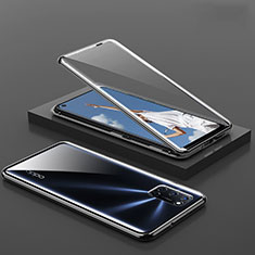 Handyhülle Hülle Luxus Aluminium Metall Rahmen Spiegel 360 Grad Ganzkörper Tasche T01 für Oppo A92 Schwarz