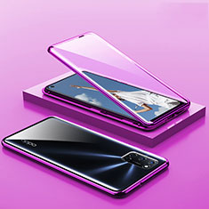 Handyhülle Hülle Luxus Aluminium Metall Rahmen Spiegel 360 Grad Ganzkörper Tasche T01 für Oppo A92 Violett