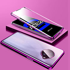 Handyhülle Hülle Luxus Aluminium Metall Rahmen Spiegel 360 Grad Ganzkörper Tasche T01 für Oppo Ace2 Blau