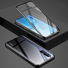 Handyhülle Hülle Luxus Aluminium Metall Rahmen Spiegel 360 Grad Ganzkörper Tasche T01 für Oppo Find X2 Neo Schwarz