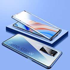 Handyhülle Hülle Luxus Aluminium Metall Rahmen Spiegel 360 Grad Ganzkörper Tasche T01 für Oppo Reno4 5G Blau