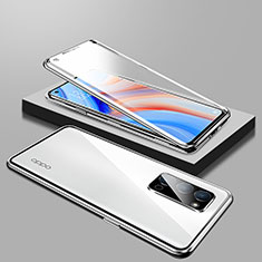 Handyhülle Hülle Luxus Aluminium Metall Rahmen Spiegel 360 Grad Ganzkörper Tasche T01 für Oppo Reno4 5G Silber