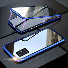 Handyhülle Hülle Luxus Aluminium Metall Rahmen Spiegel 360 Grad Ganzkörper Tasche T01 für Samsung Galaxy A51 5G Blau