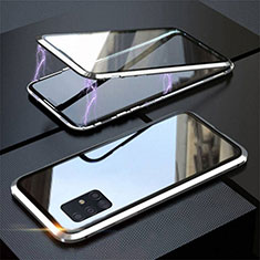 Handyhülle Hülle Luxus Aluminium Metall Rahmen Spiegel 360 Grad Ganzkörper Tasche T01 für Samsung Galaxy A51 5G Silber
