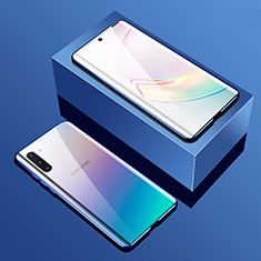 Handyhülle Hülle Luxus Aluminium Metall Rahmen Spiegel 360 Grad Ganzkörper Tasche T01 für Samsung Galaxy Note 10 Blau