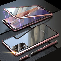 Handyhülle Hülle Luxus Aluminium Metall Rahmen Spiegel 360 Grad Ganzkörper Tasche T01 für Samsung Galaxy Note 20 5G Rosa