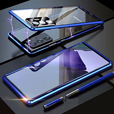 Handyhülle Hülle Luxus Aluminium Metall Rahmen Spiegel 360 Grad Ganzkörper Tasche T01 für Samsung Galaxy Note 20 Ultra 5G Blau